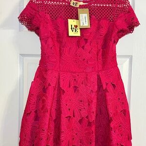 Flirty NWT (Large) Love Point Hot Pink Lace and Mesh Derby/Cocktail Party Dress